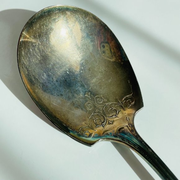 Vintage Community Silver Silverplated Embossed Patina Triple Plus Serving Spoon - Picture 7 of 8